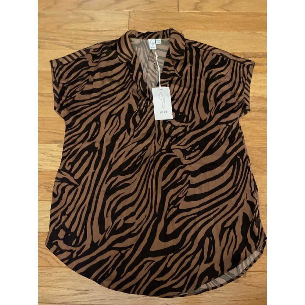 NWT Joie Women's brown black Zebra Print short sleeve Blouse size XS